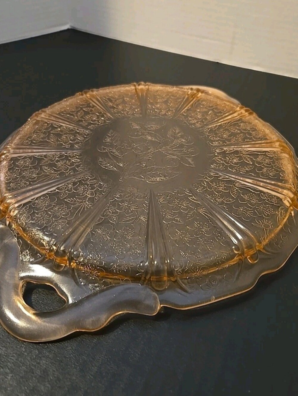 Cherry Blossom Pink Depression Glass Serving Tray Platter W/Handles - Picture 10 of 10